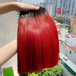 Ombre remy red human hair bundles straight bright red