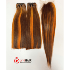 Piano brown and orange human hair bundles with closure