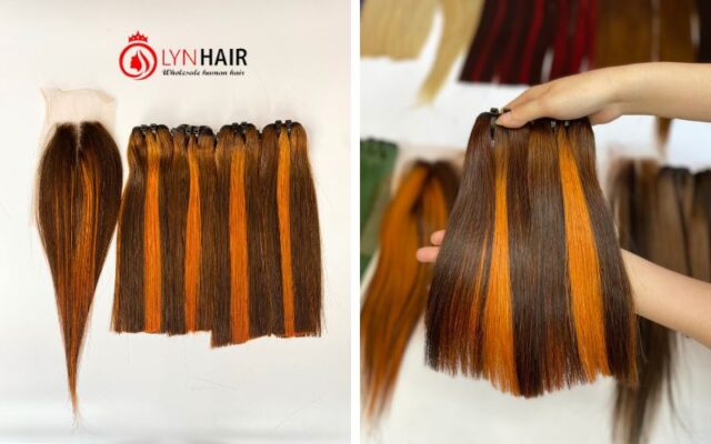 Piano brown and orange human hair bundles with closure