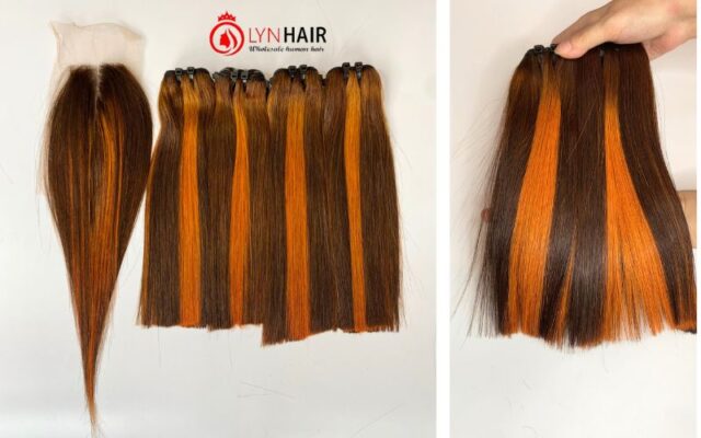 Piano brown and orange human hair bundles with closure