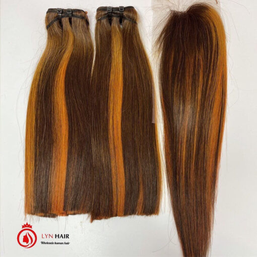 Piano brown and orange human hair bundles with closure