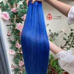 Bone straight weave human hair blue color