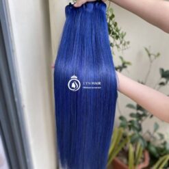 Bone straight weave human hair blue color