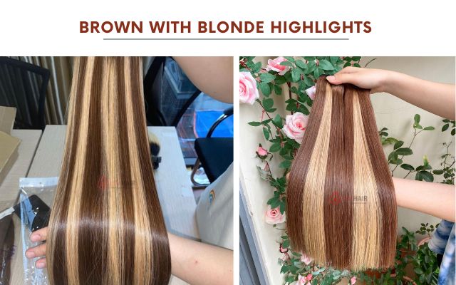 Brown with blonde highlights bonestraight hair bundles