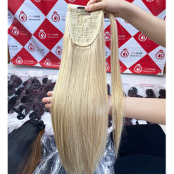 Blonde straight wrap ponytail 22 inch human hair