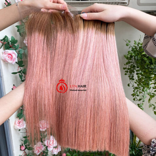 Ombre light pink 3 human hair bundles with closure