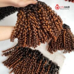 Ombre pixel curly human hair bundles with frontal