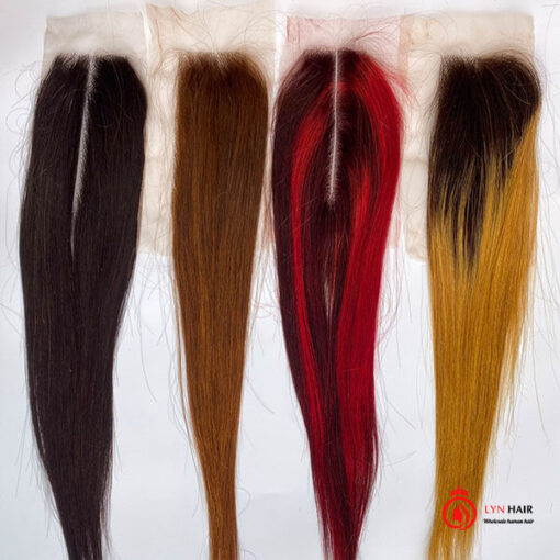 Vietnamese straight premium ombre red green blue human hair closure