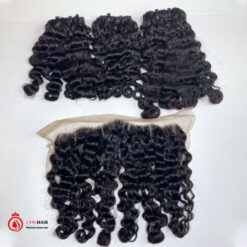 Raw burmese curly 3 hair bundles with frontal