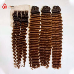 Ombre black and brown deep wave hair bundles with closure