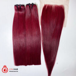 99J burgundy human hair bundles with closure