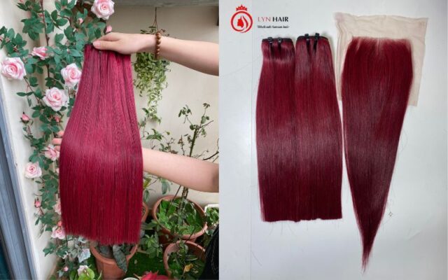 Bone straight wine human hair bundles