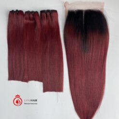 Omber burgundy human hair bundles with closure