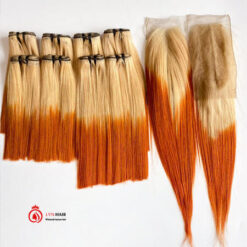 Ombre blonde orange Vietnamese ginger human hair bundles with closure