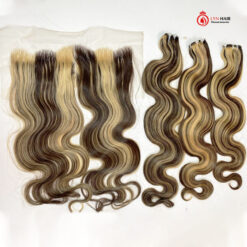 Vietnamese honey blonde ombre hair bundles with frontal