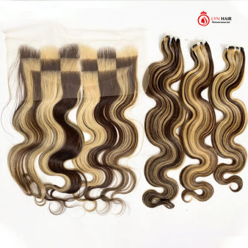 Vietnamese ombre hair color honey blonde bundles with frontal - Image 2