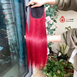 red ponytail extension human hair