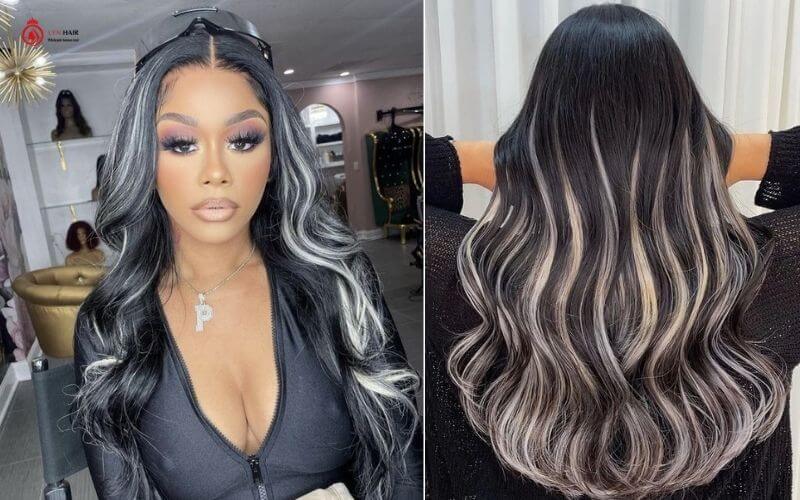 Black Hair Highlight With Blonde and Silver