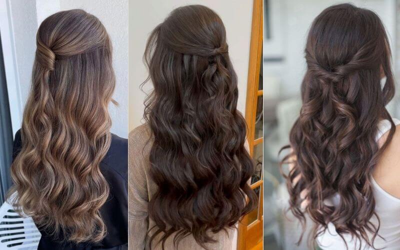 Chestnut Brown with a Half-Up, Half-Down Hairstyle