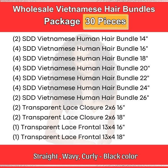 Wholesale Vietnamese Hair Bundles Package 30 Pieces