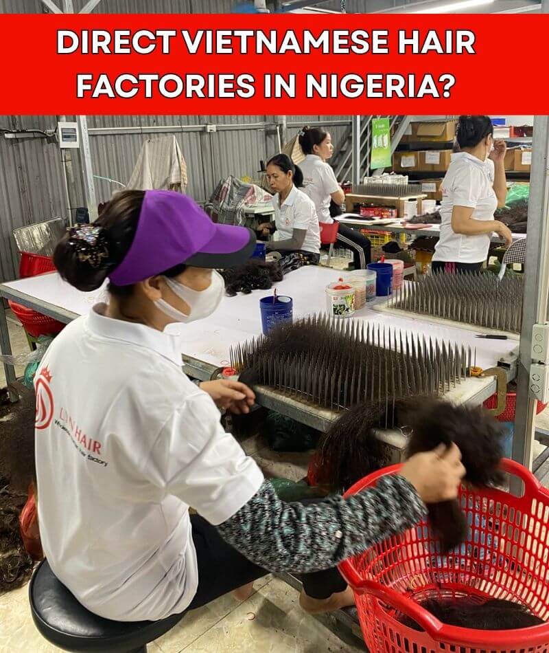 Vietnamese factory workers processing hair